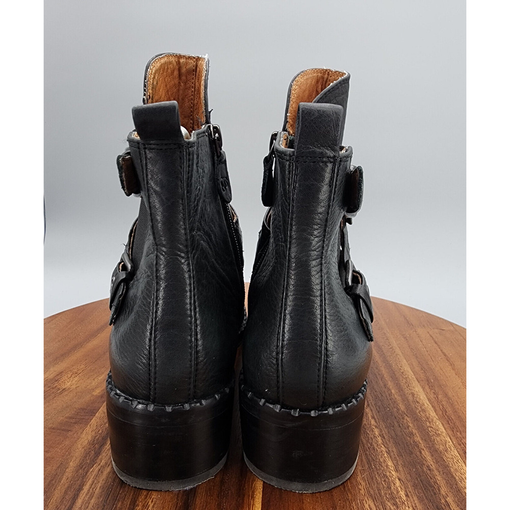 Gentle Souls Boots Women's 6.5 M Black Leather Zip Up Buckle Moto Ankle Booties - Picture 4 of 9